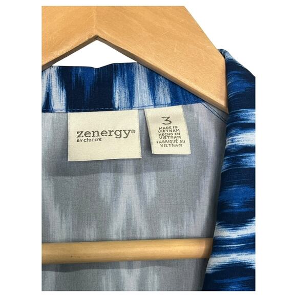 Chicos Zenergy Jacket Womens 3 XL 16 Blue Ikat Zip Up Lightweight Casual Boho - Picture 3 of 13